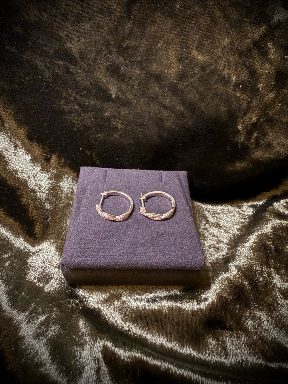 925 Sterling Silver Hoop Earrings with Moissanite Pavé Accents - Picture 3 of 8
